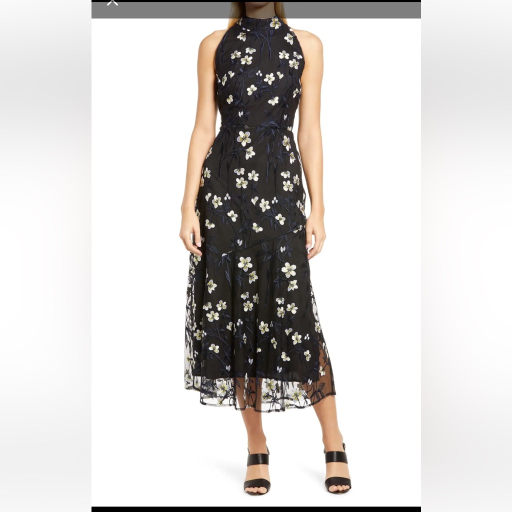 Sam Edelman Sleeveless High Neck Embroidered Midi Dress